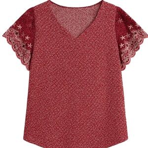 Lane Bryant Eyelet-Sleeve Red V-Neck NWT sz 26/28
